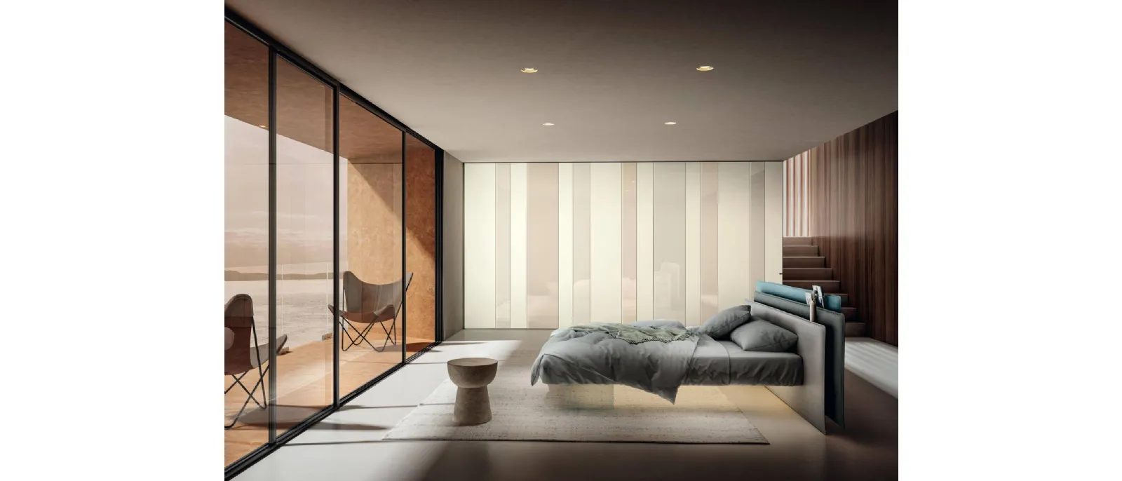 Letto con testiera in tessuto Vele 1801 di Lago