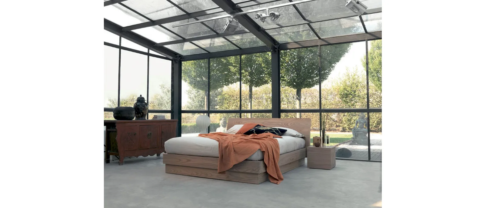 Letto matrimoniale in legno con box contenitore e testiera Icaro di Fimar
