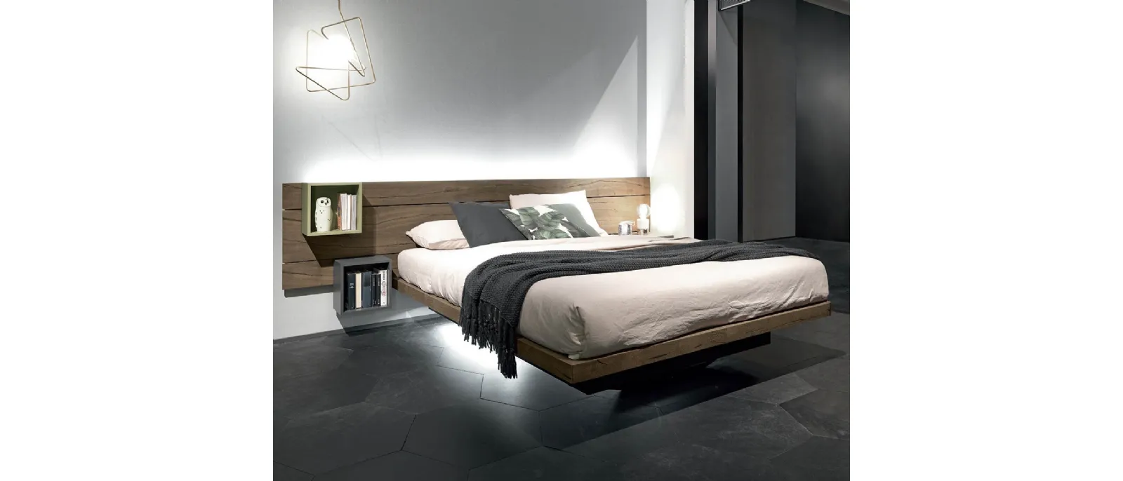 Letto in legno con box contenitore e testiera Sorvolo di Fimar