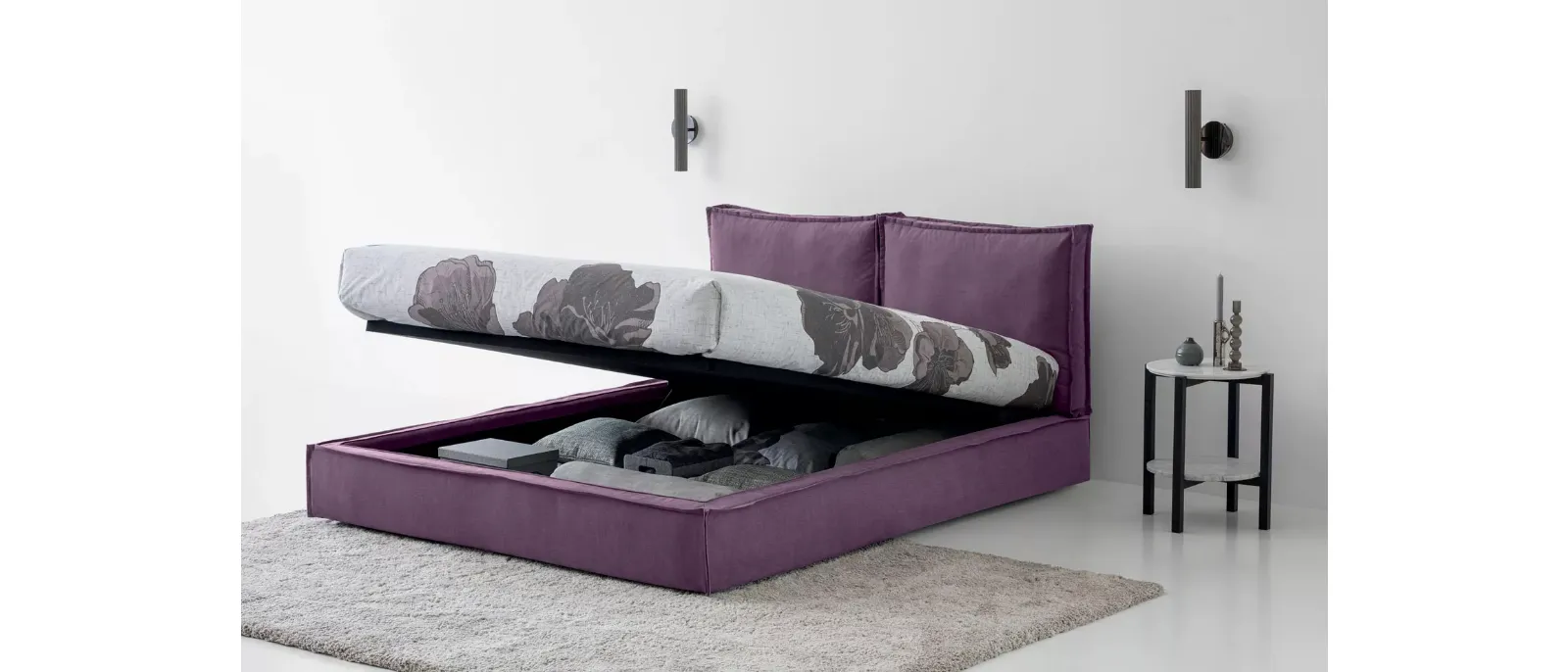 Letto in tessuto Metro con box contenitore di Oggioni