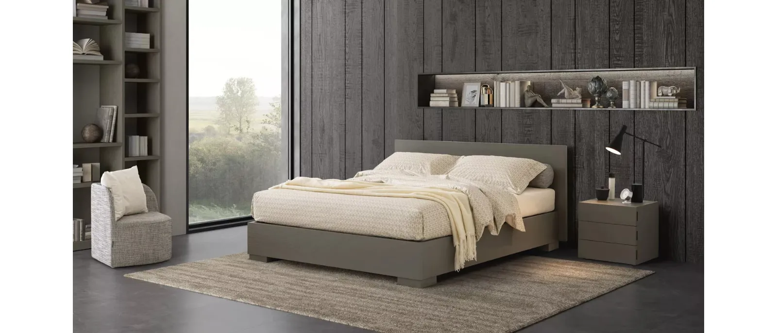 Letto in legno con testiera e base contenitore Valdo di Oggioni