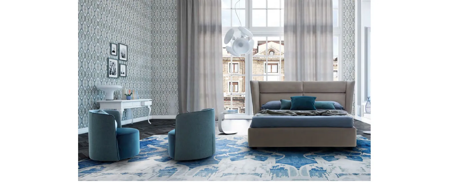 Letto in tessuto imbottito con testiera e box contenitore Pasodoble di Le Comfort