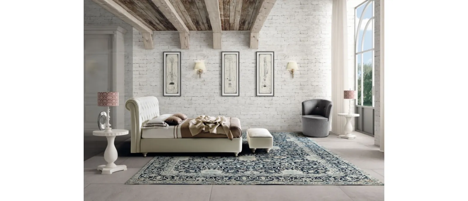 Letto classico in pelle imbottito con testiera trapuntata Raffaello di Le Comfort