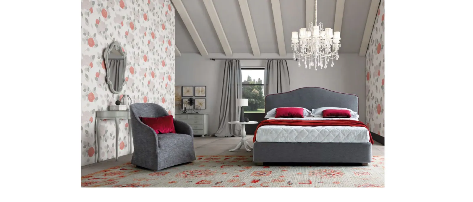 Letto in tessuto imbottito con testiera sagomata Rosa di Le Comfort