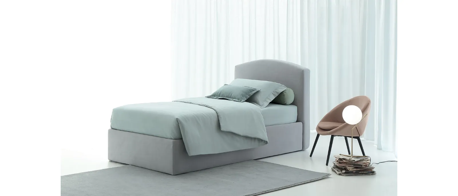 Letto singolo con contenitore Face di Oggioni