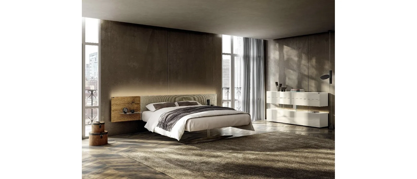 Letto con testiera in legno Steel 1717 di Lago