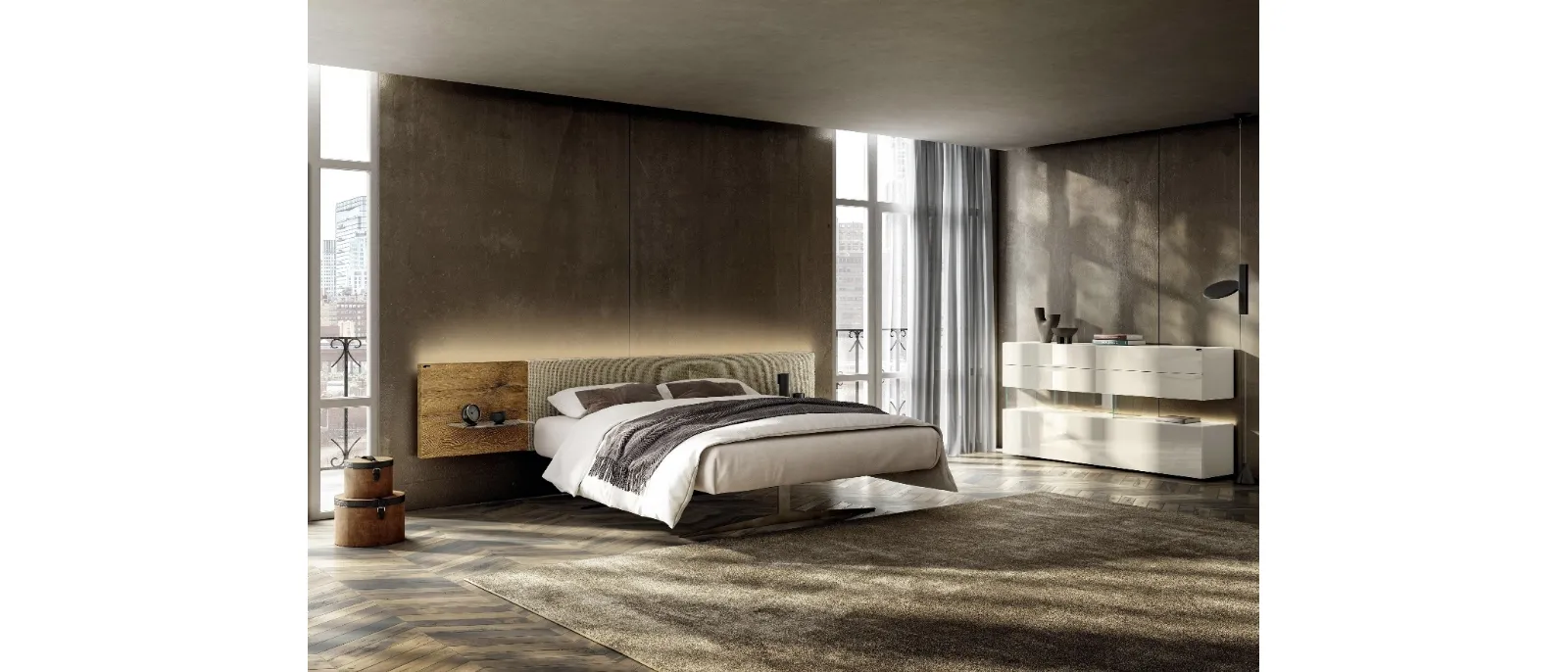 Letto con testiera in legno Steel 1717 di Lago