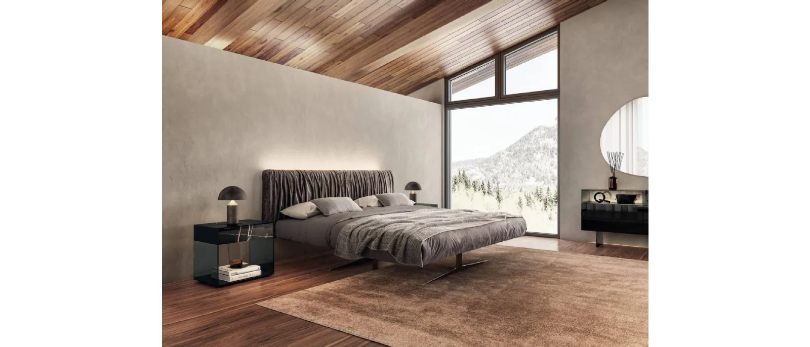 Letto con testiera in tessuto Steel 1731 di Lago