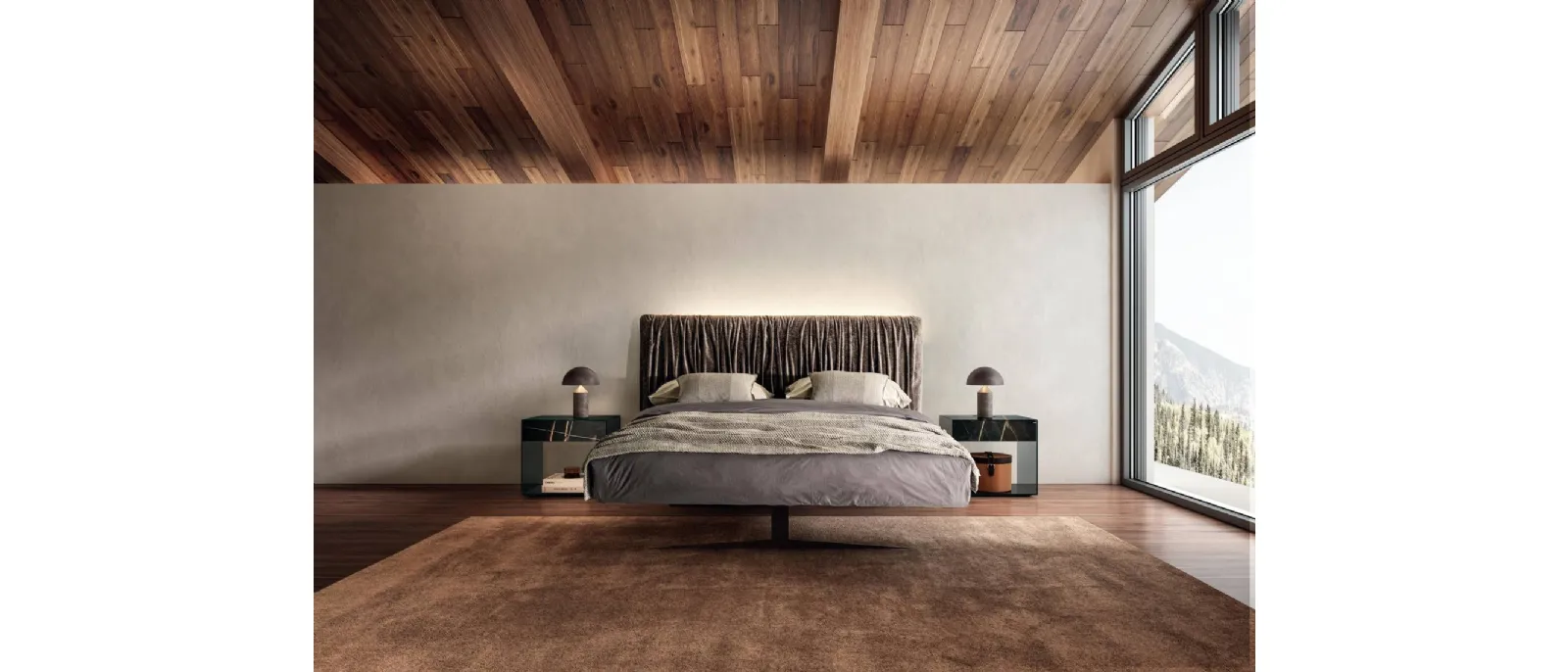 Letto con testiera in tessuto Steel 1731 di Lago