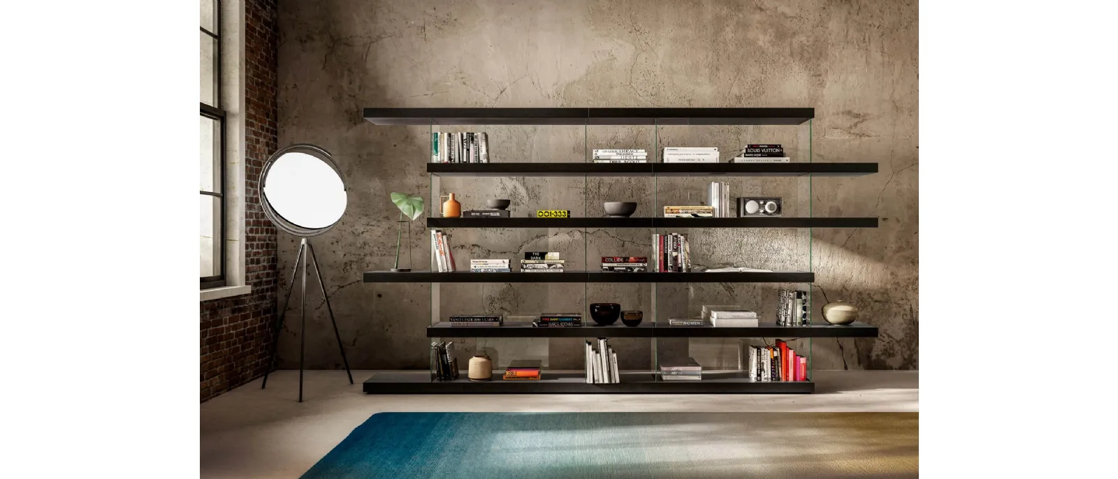 Libreria a muro Air Design in laccato opaco e vetro di Lago