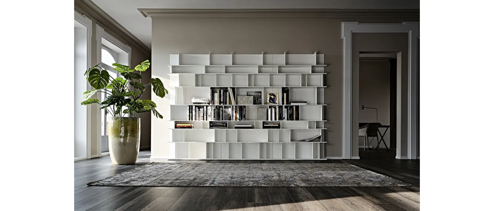 Libreria a muro in MDF laccato bianco Wally di Cattelan Italia