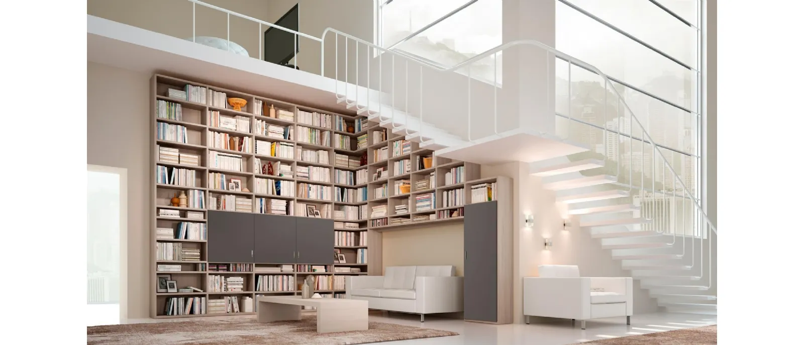 Libreria living 71D a muro su misura di Ferrimobili