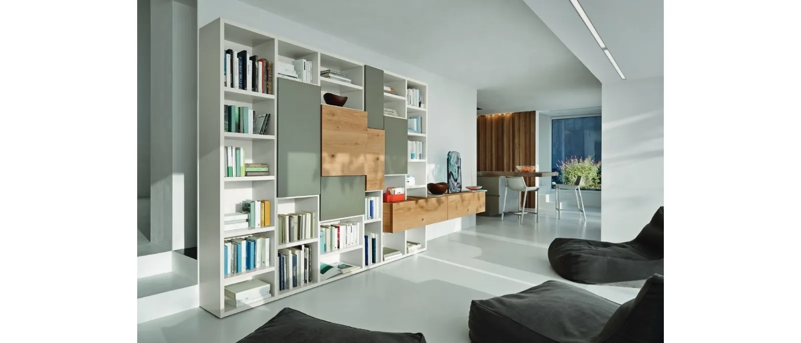 Libreria Modo M6C71 in laccato opaco e Rovere nodato di Sangiacomo