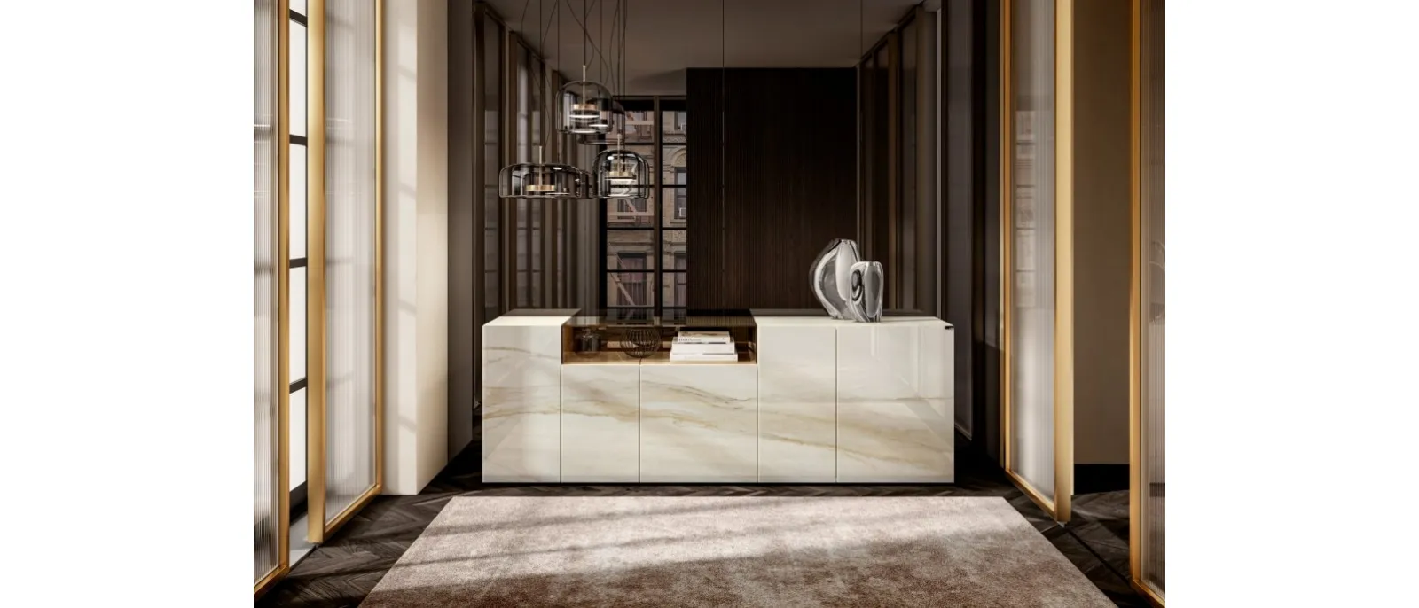 Madia 36e8 Glass 1337 in vetro con finitura marmorea Calacatta Gold di Lago