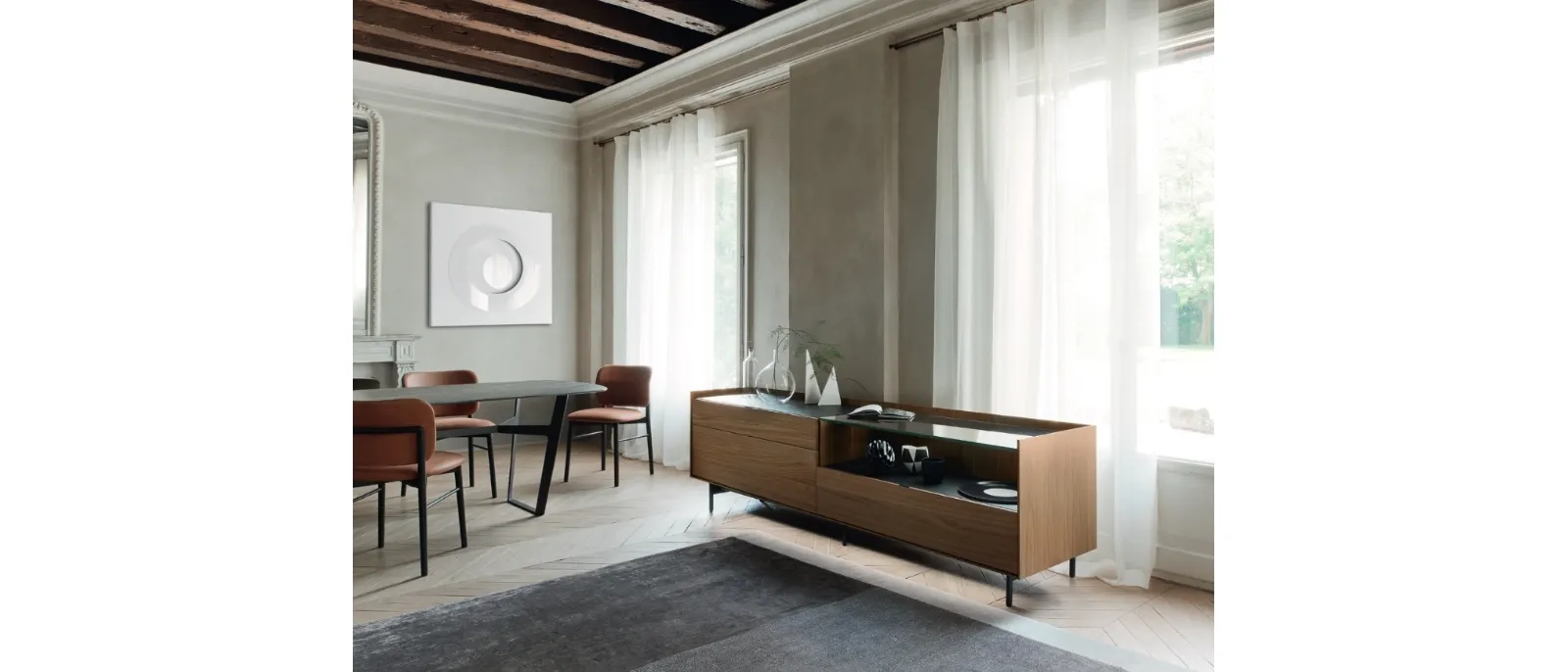 Madia Cabaret 56B in impiallacciato Noce e top in ceramica di Sangiacomo