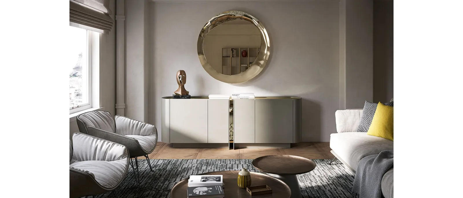 Madia in legno laccato con top e inserto in cristallo Dynasty di Cattelan Italia