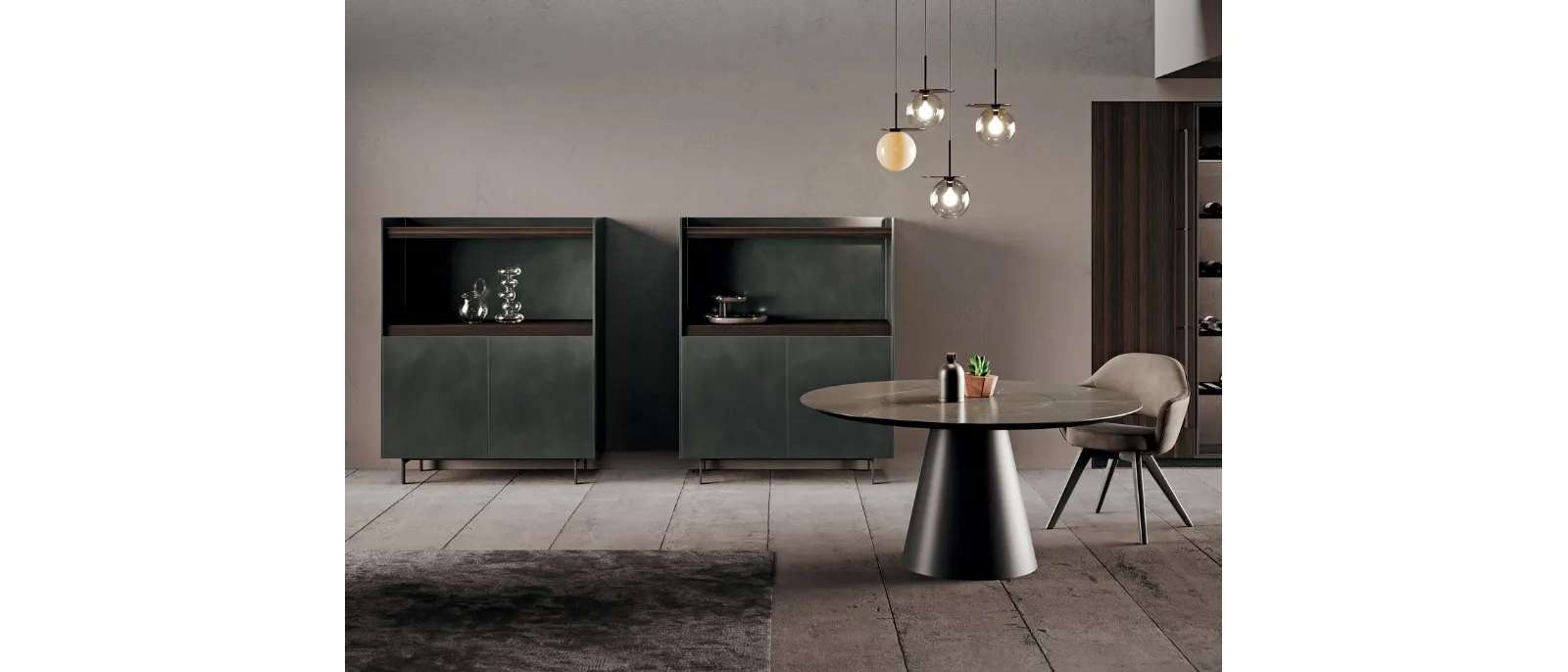 Madia Alta in laccato metal e legno eucalipto scuro Scava di Binova