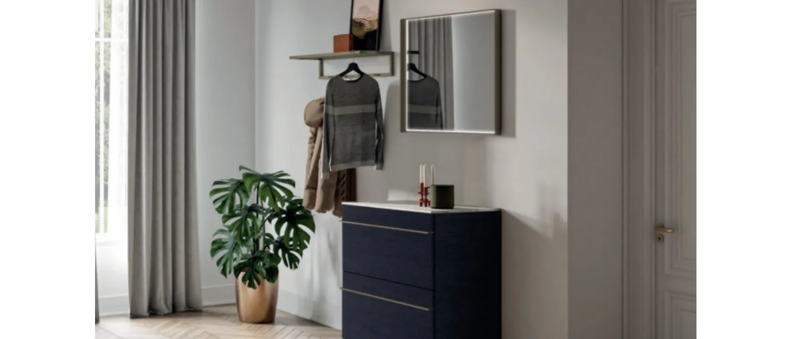 Mobile ingresso sospeso in rovere con  top in gres Domì 03 di Birex