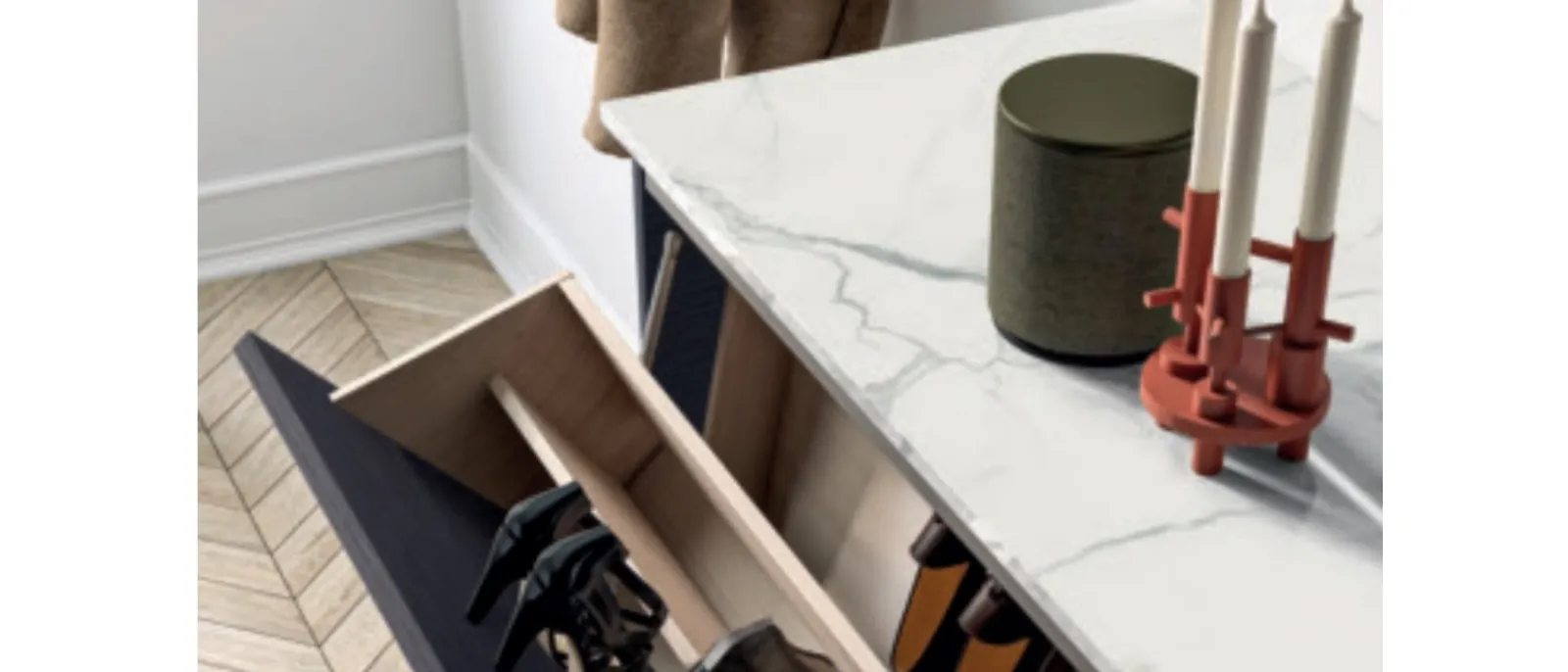 Mobile ingresso sospeso in rovere con porta scarpe Domì 03 di Birex