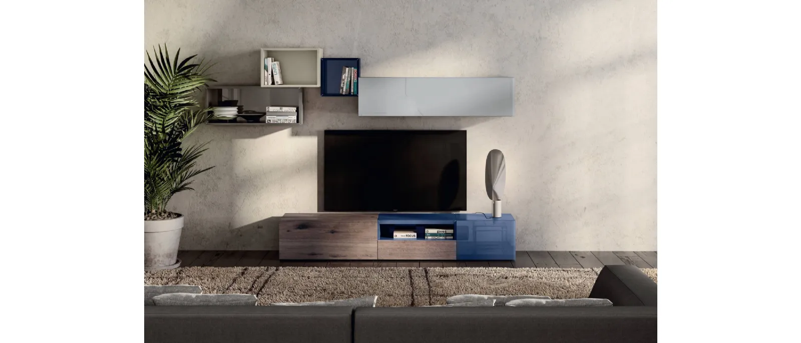 Mobile Porta Tv in rovere e vetro lucido denim 36e8 0520 di Lago