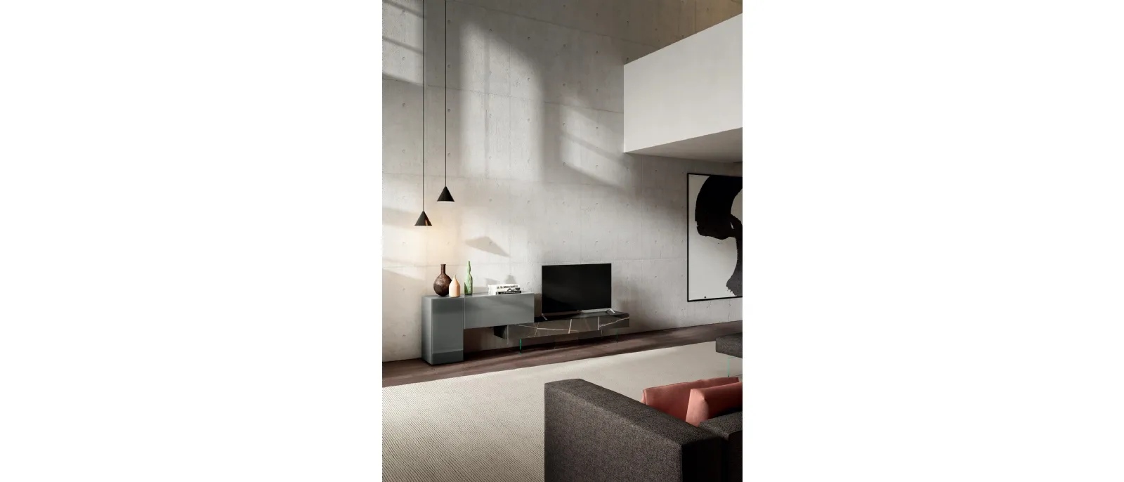 Mobile Porta Tv 36e8 0707 in vetro laccato e in vetro effetto marmo XGlass Sahara Noir di Lago