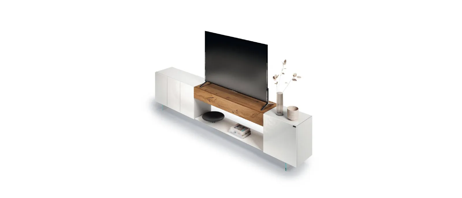 Mobile Porta Tv 36e8 2655 in vetro lucido e legno di Lago