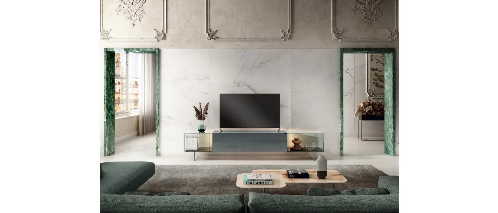 Mobile Porta Tv 36e8 Glass 1407 in laccato opaco e vetro di Lago