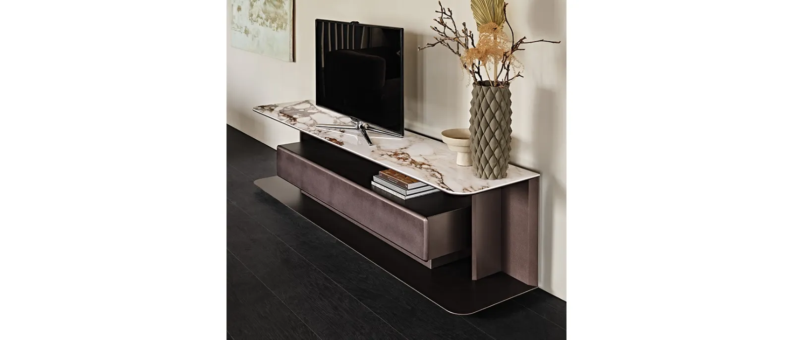 Mobile Porta Tv in legno verniciato con piano in ceramica effetto marmo Award di Cattelan Italia