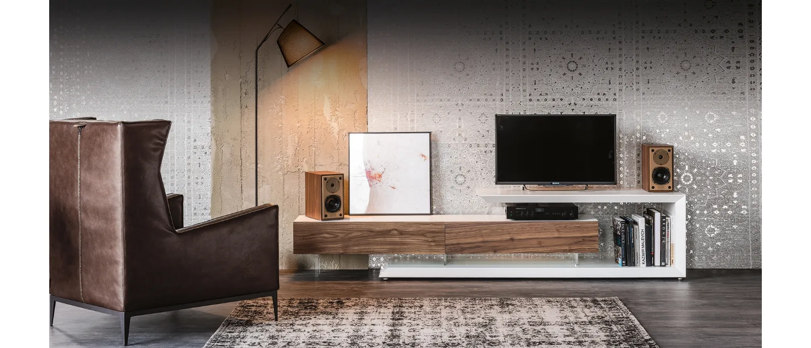 Mobile Porta Tv Link reversibile e adattabile in lunghezza in Noce Canaletto di Cattelan Italia