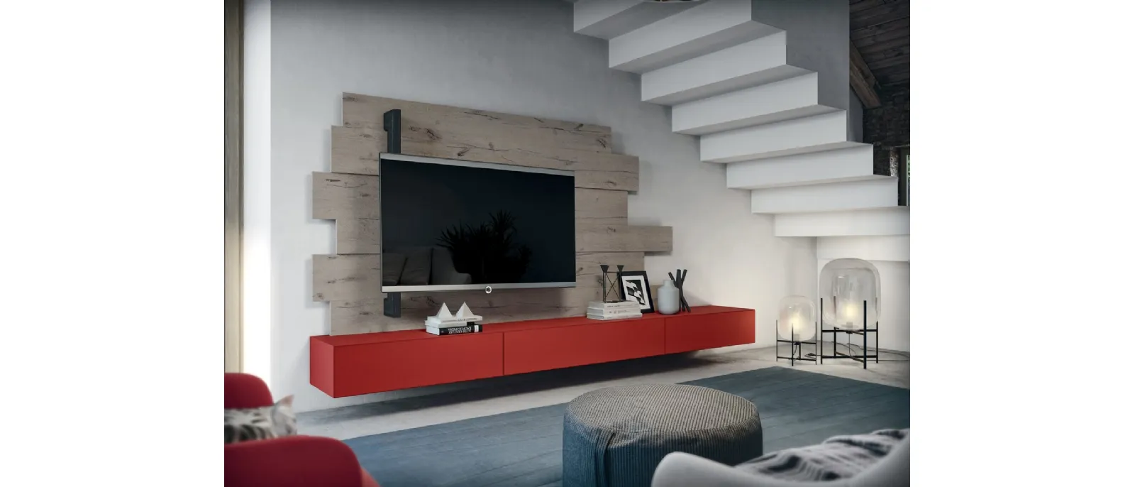 Mobile Porta TV Rebel R12 e Rack Flag in laccato opaco e legno di Fimar
