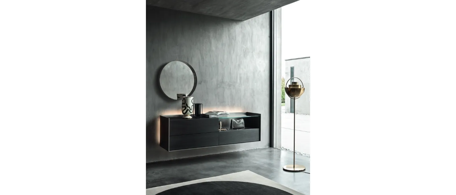 Mobile sospeso Cabaret 53B SX in Rovere carbone e top in ceramica di Sangiacomo