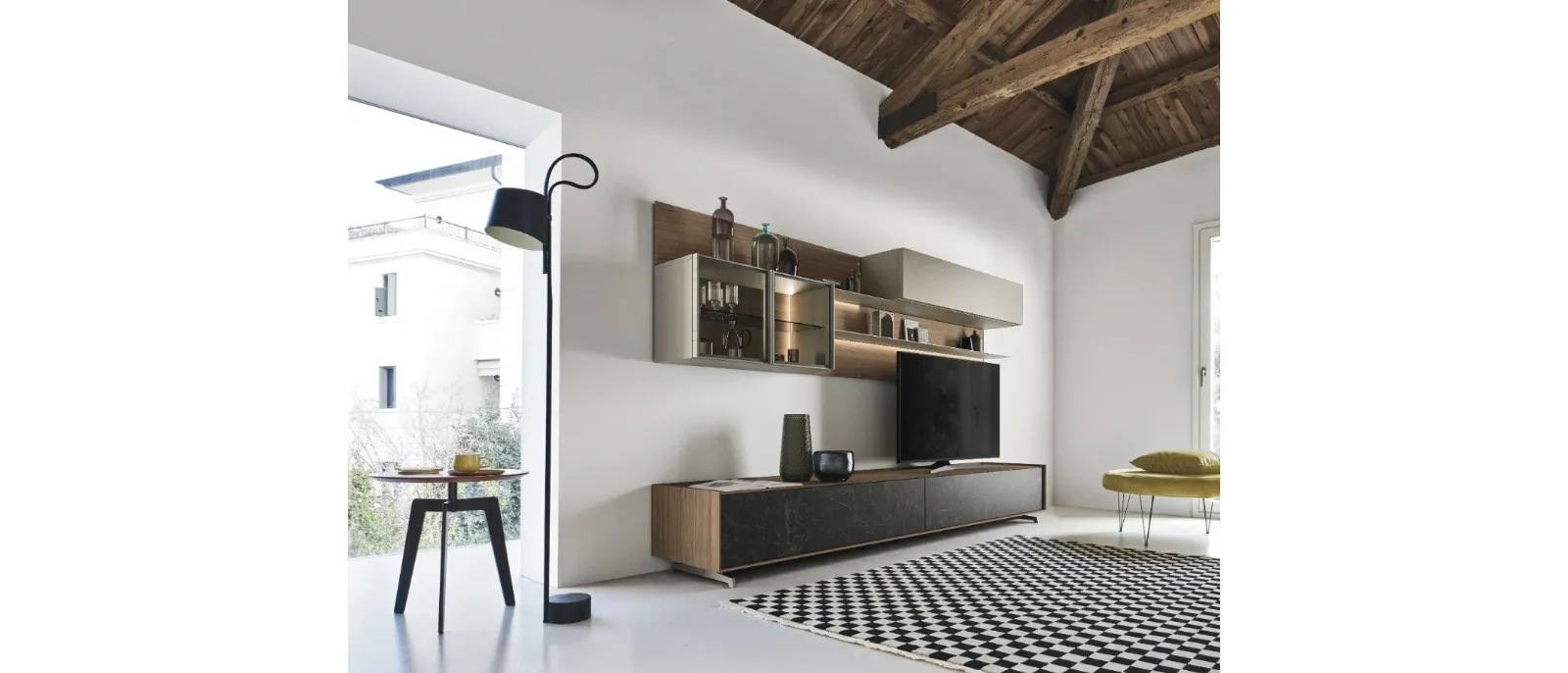 Parete Attrezzata Cabaret One 03 in legno e ceramica di Sangiacomo