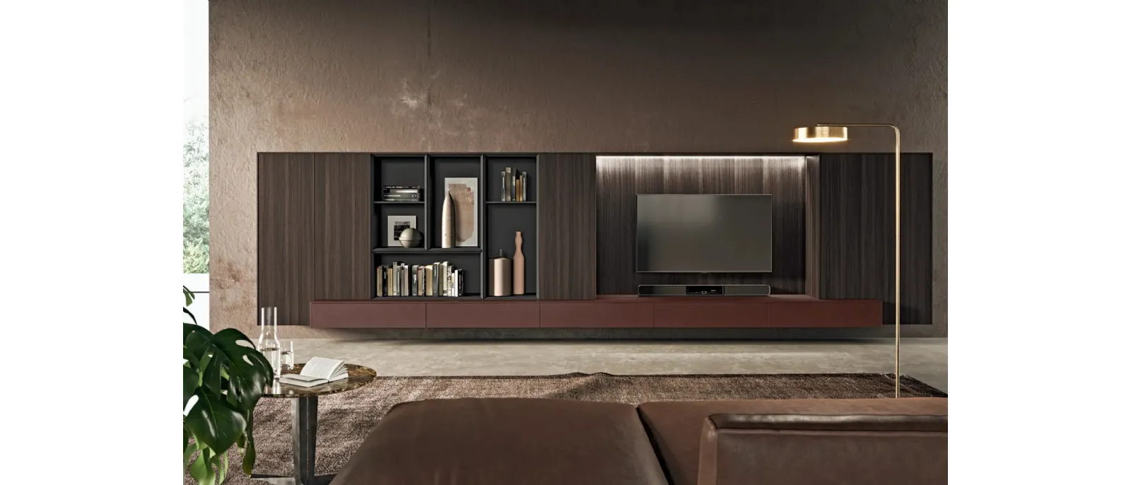 Parete Attrezzata Vogue + Bluna in laccato metal e bilaminato legno di Binova
