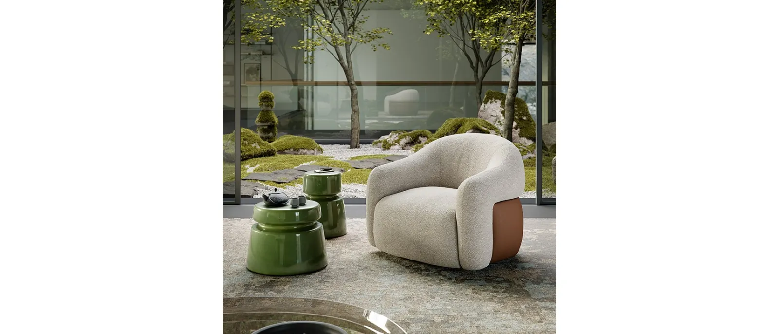 Poltrona in tessuto con dettaglio in pelle sul retro Baldwin Turn di Cattelan Italia