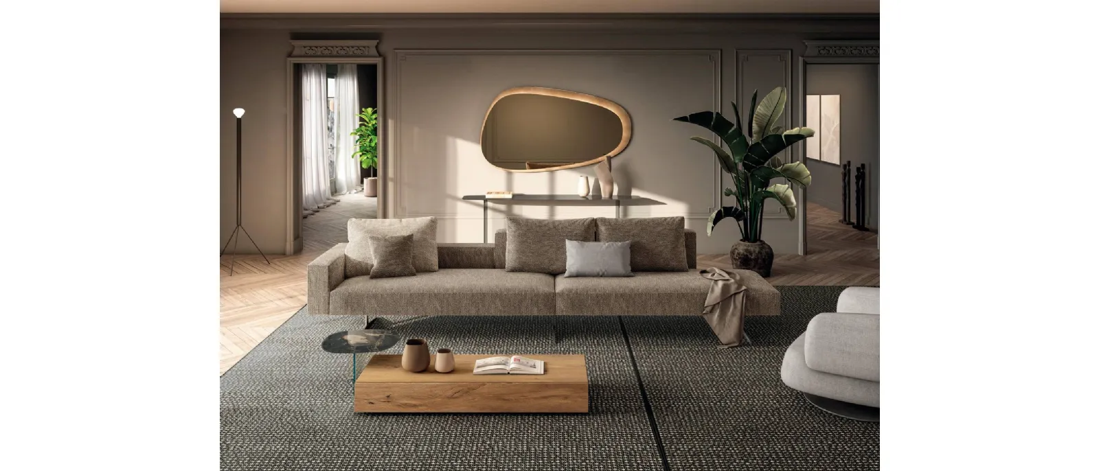 Divano lineare in tessuto Air di Lago