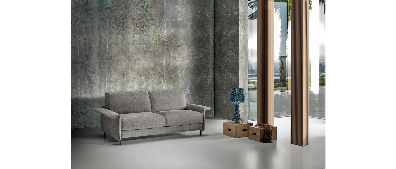 Divano Letto di design in tessuto color tortora Fez di Excò