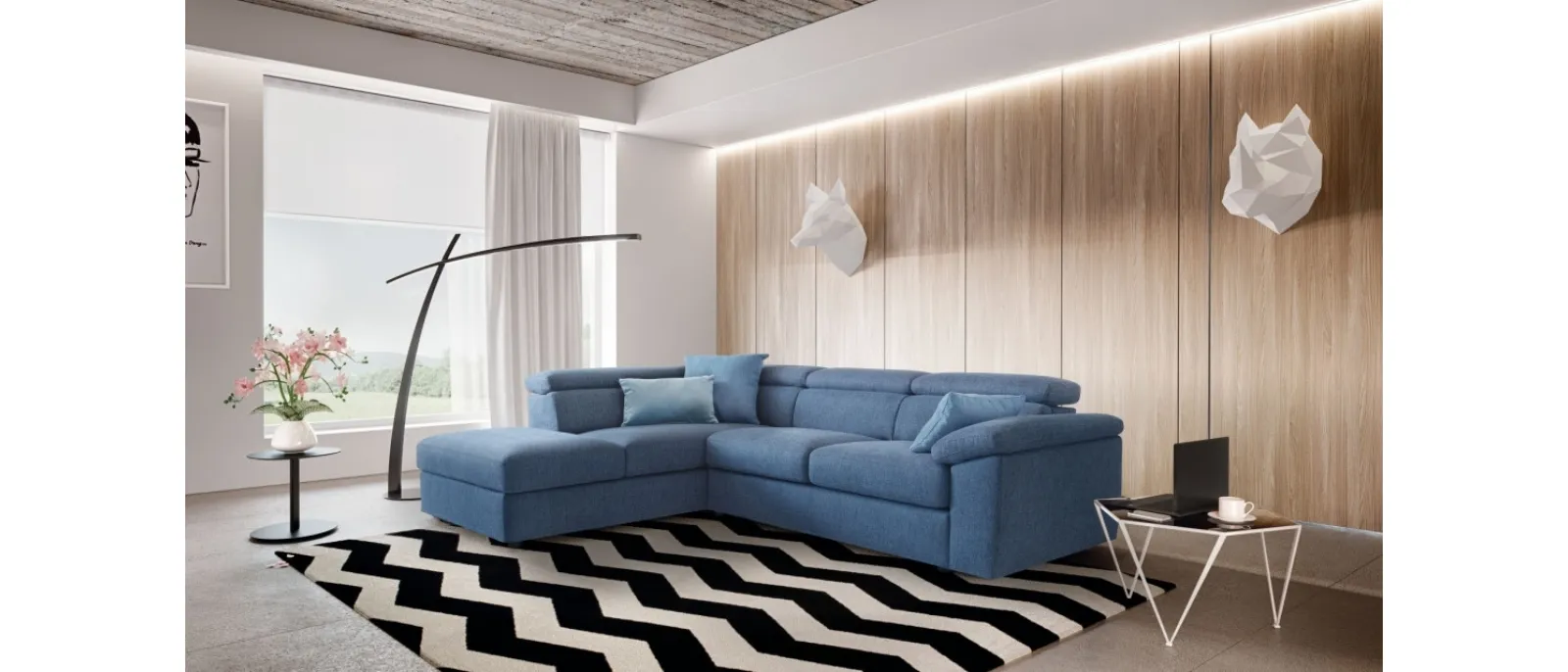 Divano angolare in tessuto con pouf contenitore Adela di Le Comfort