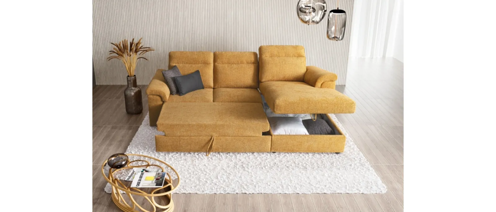 Divano angolare trasformabile in letto matrimoniale con box contenitore Bellargo di Le Comfort