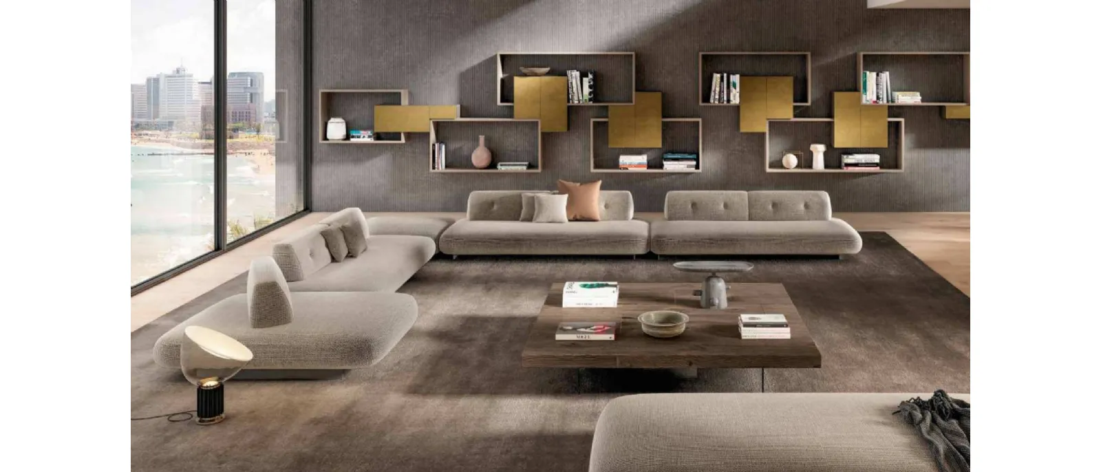 Divano componibile di design lineare in tessuto Sand 1137A di Lago