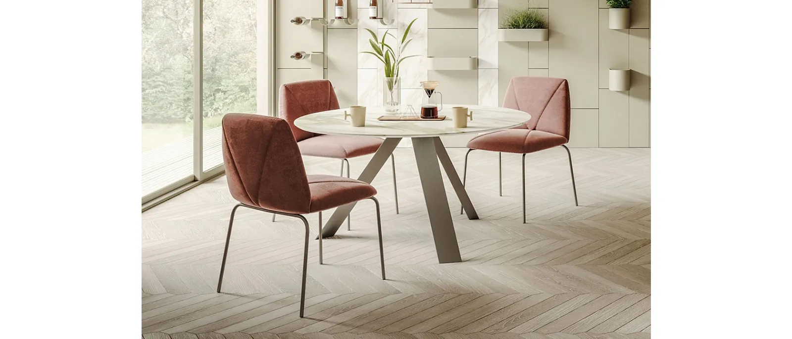 Sedia Mantra in velluto con gambe in metallo di Ronda Design