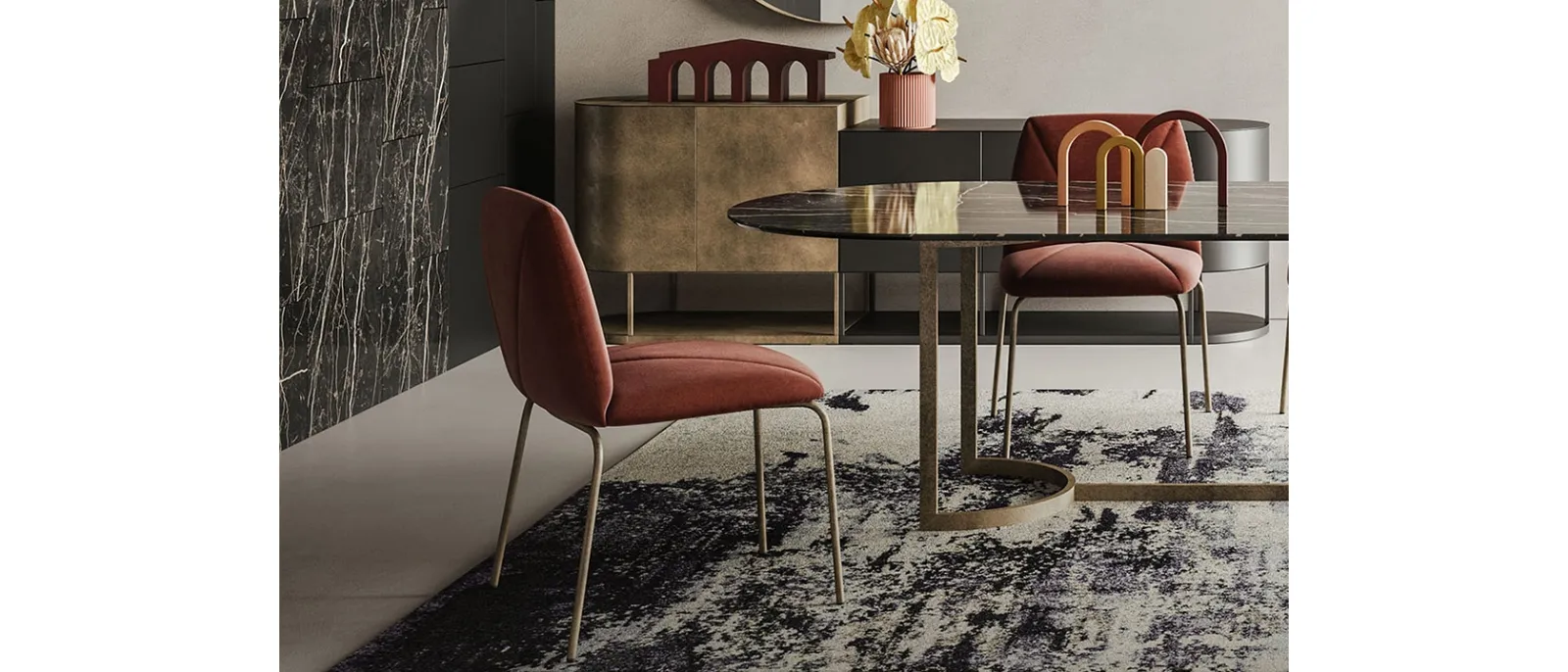 Sedia Mantra in velluto con gambe in metallo di Ronda Design
