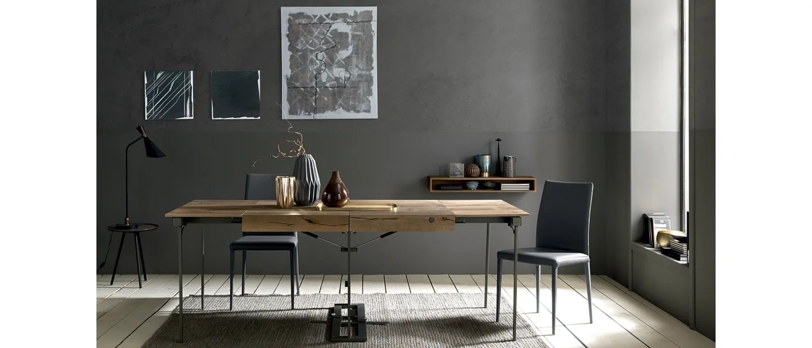 Tavolo Consolle allungabile in Rovere massiccio con struttura in metallo Davinci di Altacom
