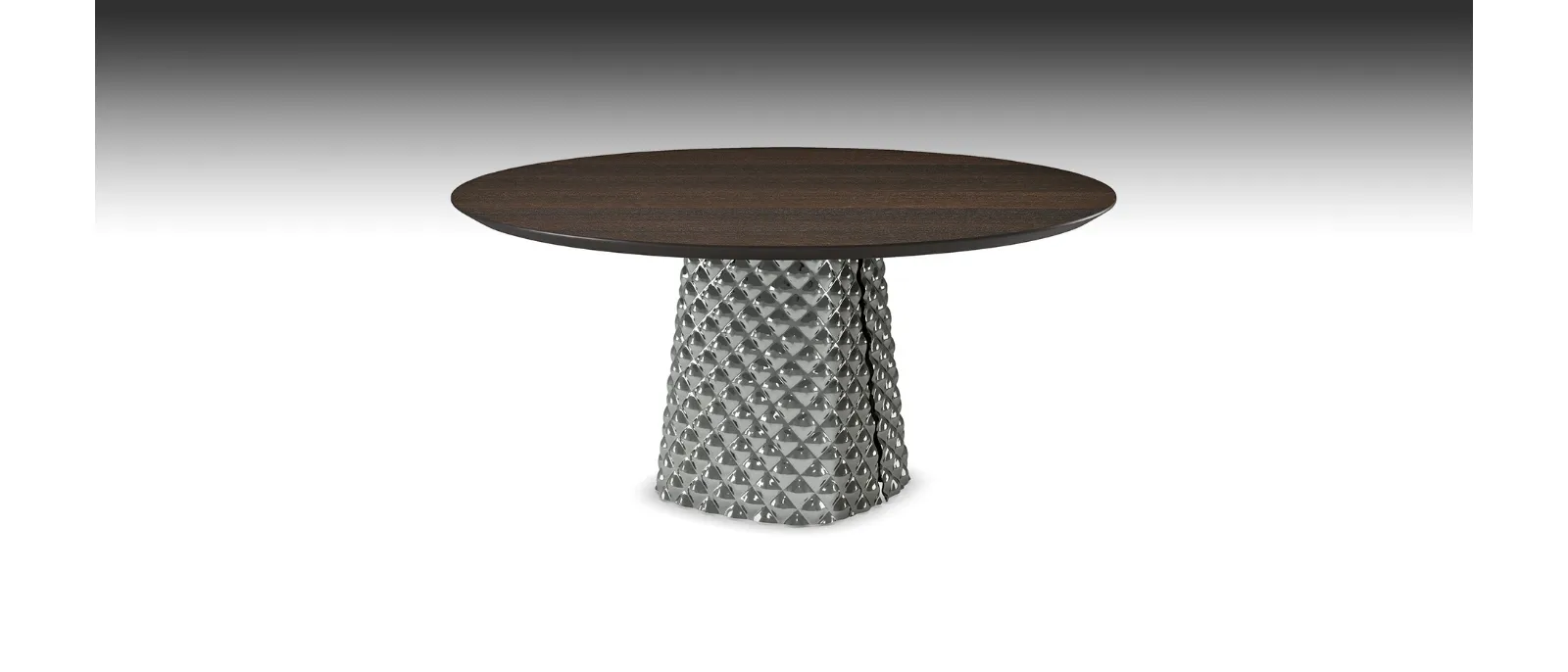 Tavolo con base in cristallo specchiato e piano in legno Atrium Wood Round di Cattelan Italia