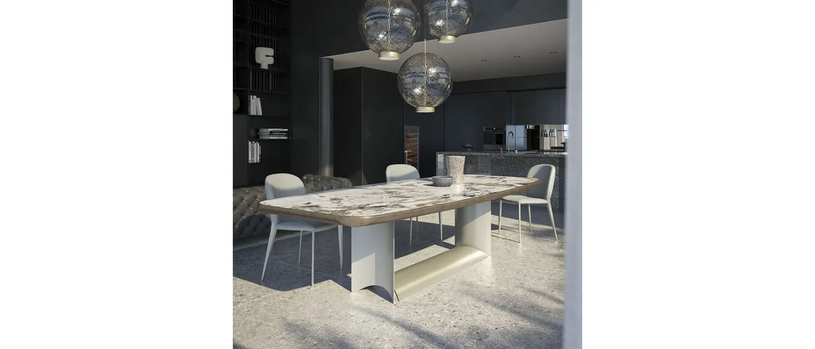 Tavolo con top in ceramica con profilo inferiore arrotondato Dragon Keramik Premium di Cattelan Italia