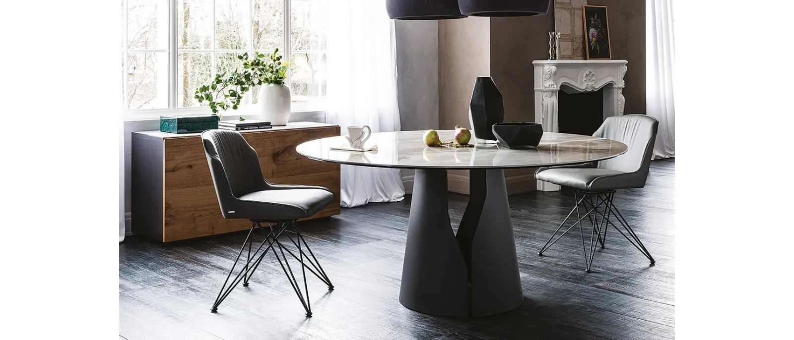 Tavolo con piano rotondo in ceramica Giano Keramik di Cattelan Italia