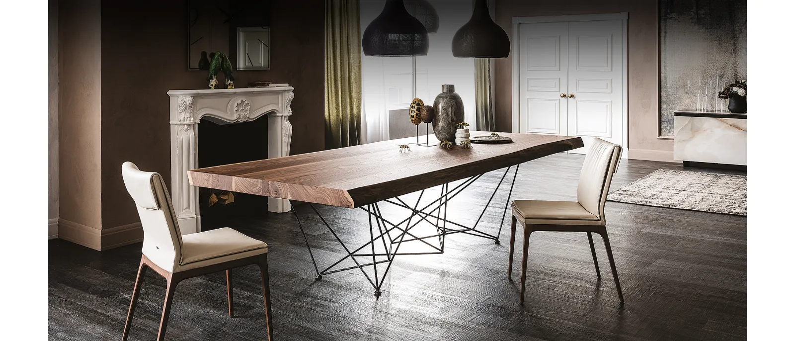 Tavolo con piano in legno di noce massello con bordi irregolari Gordon Deep Wood di Cattelan Italia