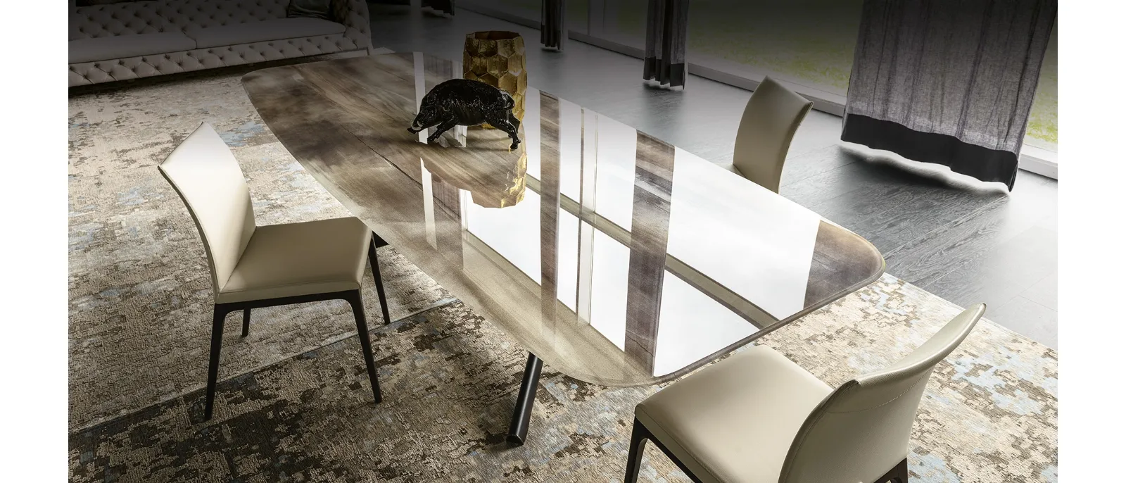 Tavolo con base in acciaio e piano in cristallo stampato Planer Crystalart di Cattelan Italia