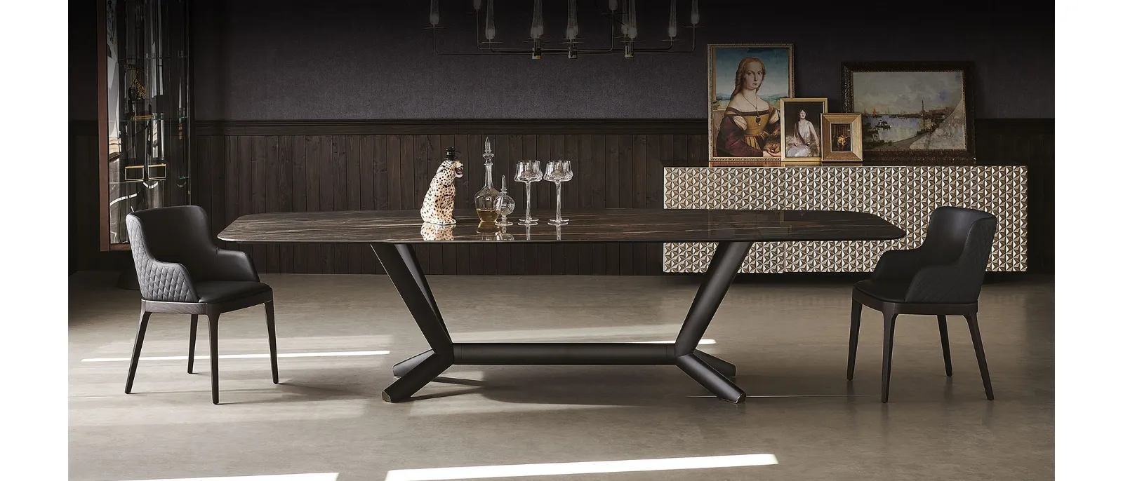 Tavolo con piano in ceramica e base in acciaio Planer Keramik di Cattelan Italia