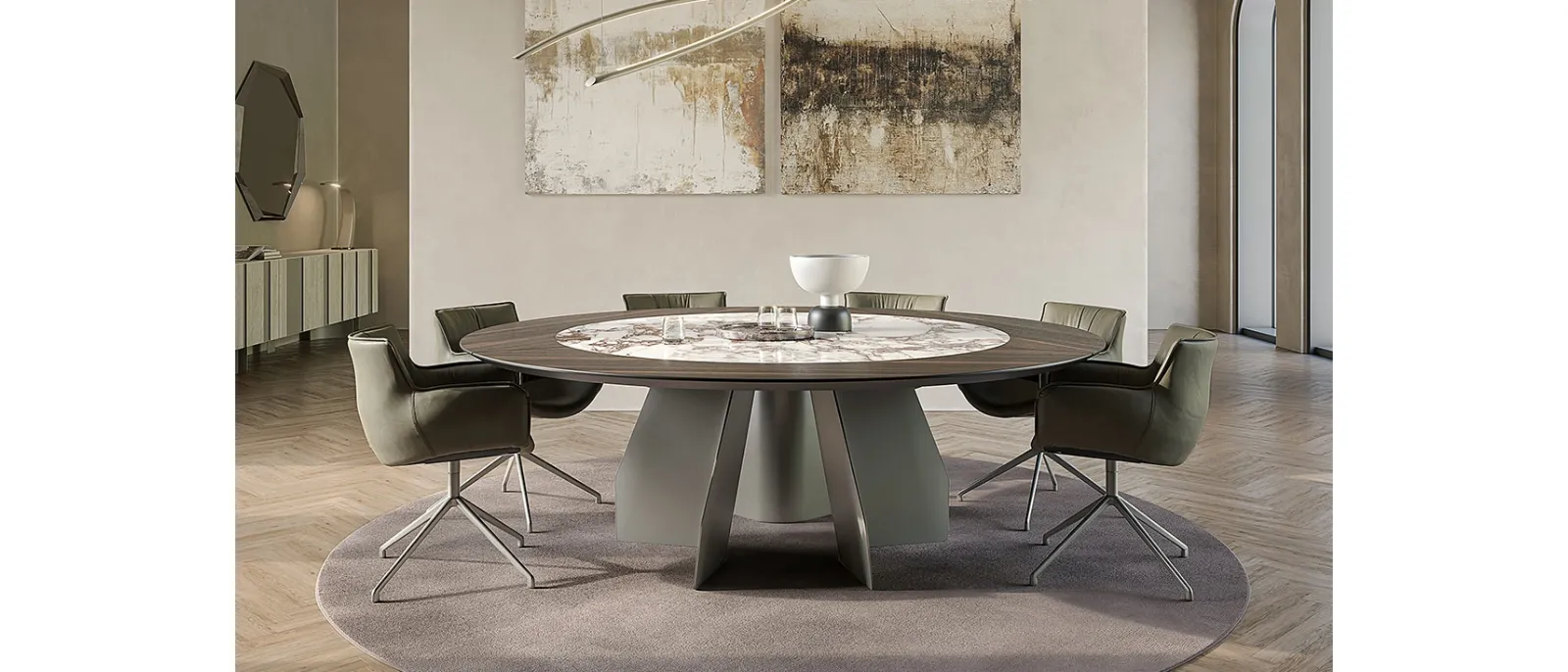 Tavolo con top in legno e ceramica Senator Ker-Wood Round di Cattelan Italia