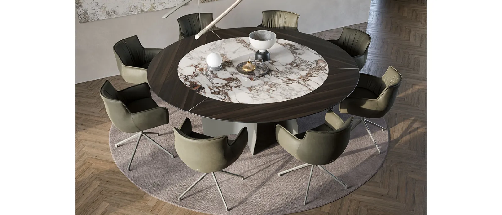 Tavolo con top in legno e ceramica Senator Ker-Wood Round di Cattelan Italia